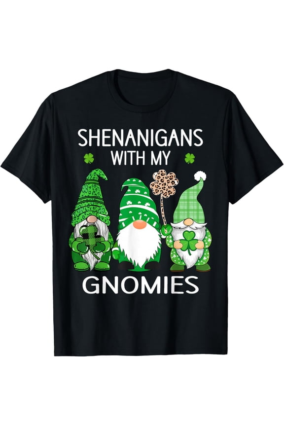 St Patricks Day Lucky Shamrock Leopard Gnomes Irish Women T-Shirt