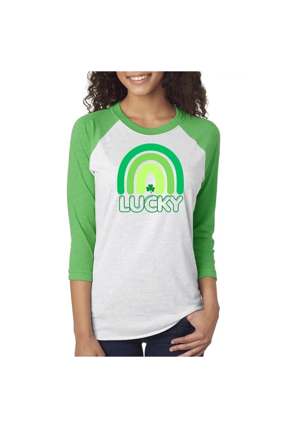 St Patricks Day Lucky Shamrock Rainbow Unisex Raglan Baseball Tee