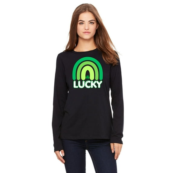 St Patricks Day Lucky Shamrock Rainbow Womens Long Sleeve T Shirt