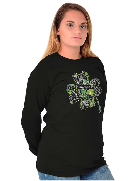 St Patricks Day Lucky Shamrock Women's Long Sleeve T Shirt Brisco Brands L