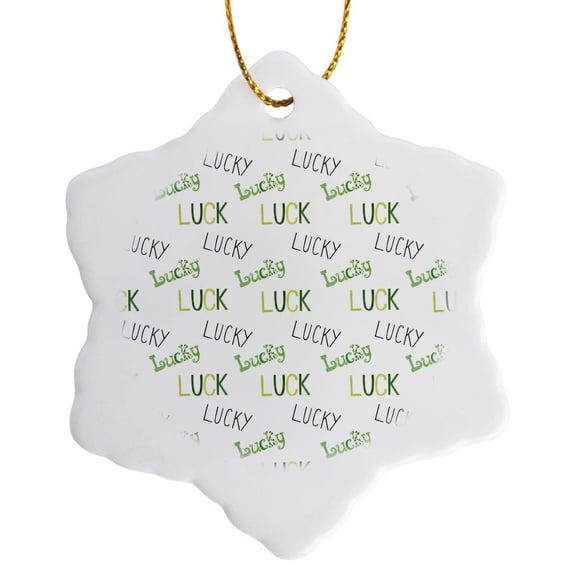 3drose, St Patricks Day Lucky Word Typography Pattern, 3 inch Snowflake Porcelain Ornament