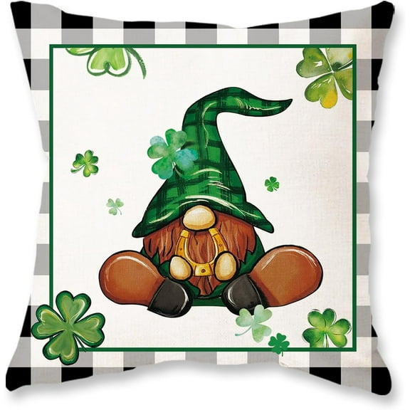 St Patricks Day Lumbar Pillow Cover 16x16 Buffalo Plaid Shamrock Clover Lucky Decorative Farmhouse Throw Pillows St Patrick''s Day Cushion Case for Sofa Couch Home Bed Decor