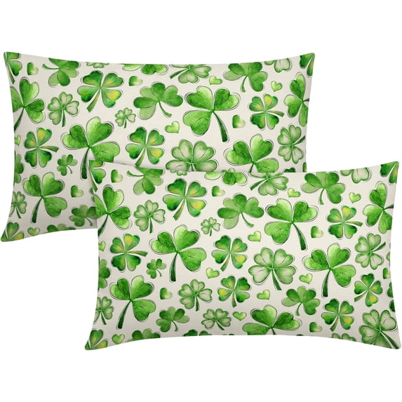St Patricks Day Lumbar Pillow Covers 12X20 In Green Lucky Shamrock Clover Decorative Rectangle Pillow Cases Set of 2 Spring Holiday Throw Pillows Farmhouse Home Decor For Sofa Couch Bedroom Outdoor