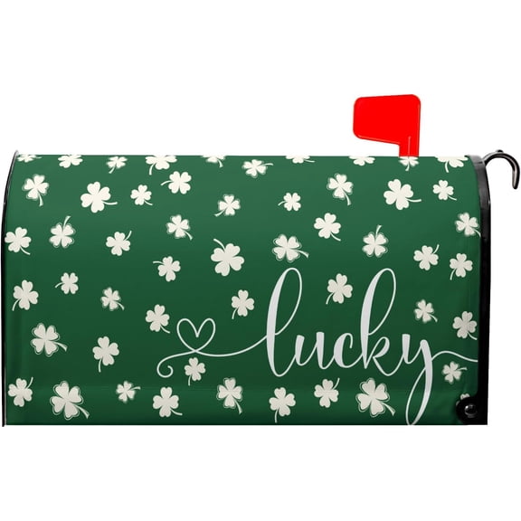 St Patricks Day Mailbox Cover Magnetic Standard Size 18”X21” Lucky Green Shamrock Clover Mailbox Covers Spring St Patricks Day Mailbox Wraps Decals Post Letter Box Cover for Home Outside Garden Yard