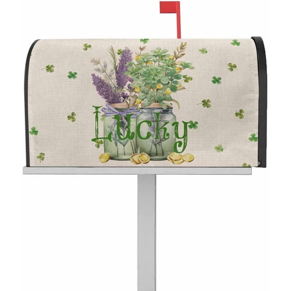 St. Patricks Day Mailbox Covers Magnetic Standard Size 21"x25.5", Green Lucky Clovers Botanical Rustic Mailbox Cover Holiday Mail Box Cover Mailbox Decorations for Outside Garden Yard