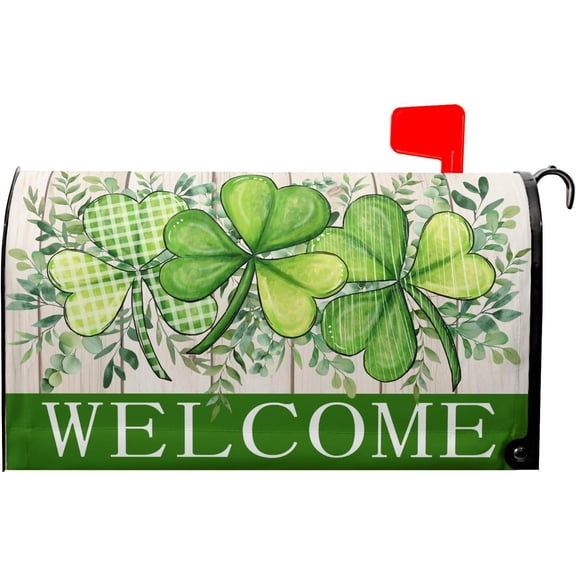 St. Patricks Day Mailbox Covers Magnetic Standard Size 21"x25" Spring Mailbox Wrap Green Shamrock Magnetic Welcome Letter Post Box Cover Decoration for Home Garden Outdoor Yard