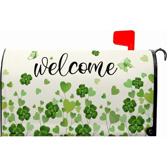 St Patricks Day Mailbox Covers Magnetic Welcome Mail Box Cover Standard Size 21x18 inch Clover Mailbox Wrap Spring Summer Decorative Mailboxes for Outside Garden Yard
