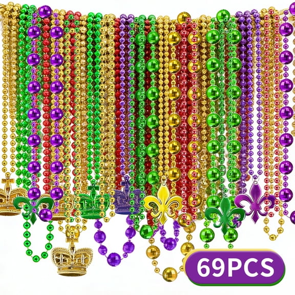 St Patricks Day Mardi Gras Beads Necklace Mardi Gras Accessories Metallic 3 Kinds Bead Necklace for Women Men Festival Parade Throw Accessories 75Pcs