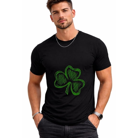 St Patricks Day Men's Lucky Clover Graphic Tees - Short Sleeve Crewneck Casual T-Shirt