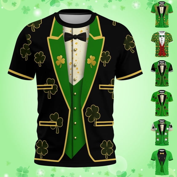 St Patricks Day Mens Shirt Round Neck Short Sleeve Tops 3D Print Funny T Shirt Irish Men's Novelty Shirts Casual Summer Tees