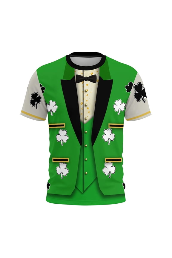 St Patricks Day Mens Shirt Round Neck Short Sleeve Tops 3D Print Funny T Shirt Irish Men's Novelty Shirts Casual Summer Tees
