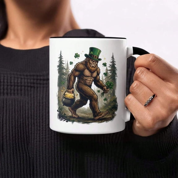 St Patricks Day Mug, Funny Bigfoot Gift, Lucky Pot Of Gold Coffee Cup, Sasquatch Lover Present, Irish H1oliday Mug, For M1en, Novelty Bigfoot