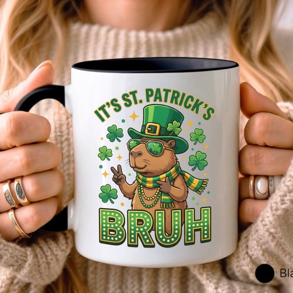 St Patricks Day Mug, Funny Capybara Bruh Mug, Irish Gifts for Him, Lucky Coffee Cup, Unique St Paddys Day Present, Gift for Her, Holiday Mug