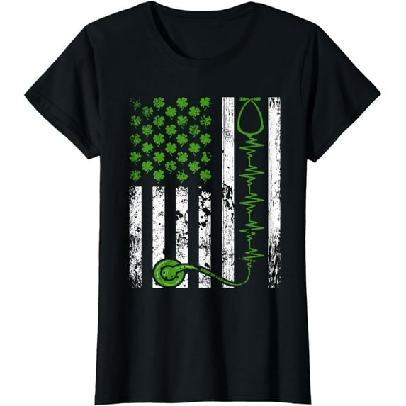 St Patricks Day Nurse Shirt Irish American Flag Nurse RN T-Shirt