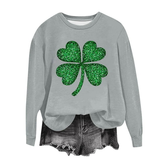 St Patricks Day Outfits for Women Crew Neck Long Sleeve Pullover Tops Irish Shamrock Green Print Sweatshirt Festival Shirts