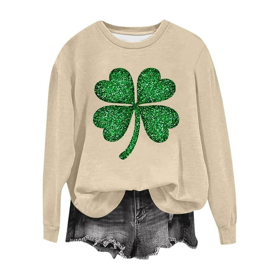 St Patricks Day Outfits for Women Crew Neck Long Sleeve Pullover Tops Irish Shamrock Green Print Sweatshirt Festival Shirts