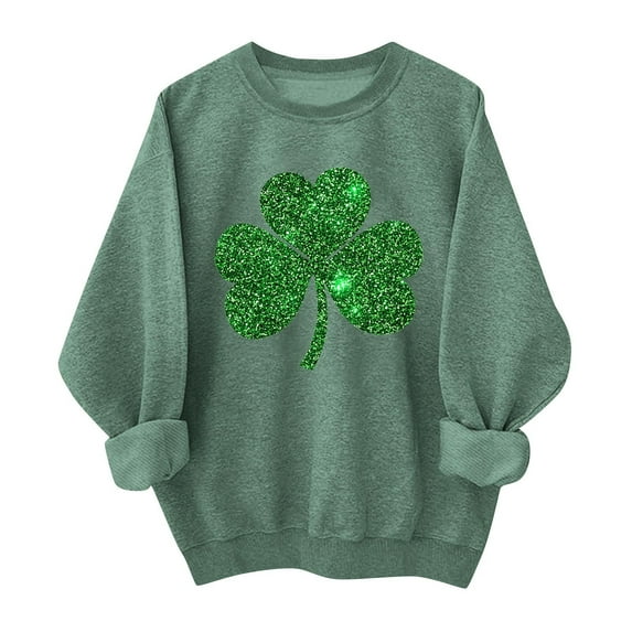 St Patricks Day Outfits for Women Cute Crewneck Sweatshirt Graphic Heart Shamrock Shirt Long Sleeve Casual Pullover Tops