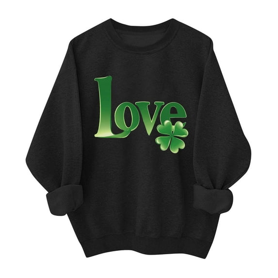 St Patricks Day Outfits for Women Cute Crewneck Sweatshirt Graphic Heart Shamrock Shirt Long Sleeve Casual Pullover Tops