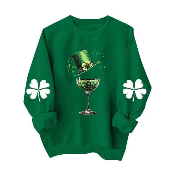 St Patricks Day Outfits for Women Four Leaf Clover Shirt Long Sleeve Casual Pullover Cute Crewneck Graphic Sweatshirt Irish Green Womens Tops
