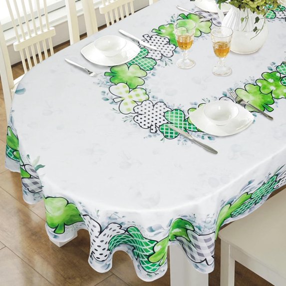 St. Patricks Day Oval Tablecloth Shamrock Tablecloth 60"x102", Waterproof ST Patrick Day Decorative Vinly Table Cloth Irish Tablecloth for Oval Table