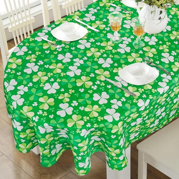 St. Patricks Day Oval Tablecloth Shamrock Tablecloth 60"x84", Waterproof ST Patrick Day Decorative Vinly Table Cloth Irish Tablecloth for Oval Table