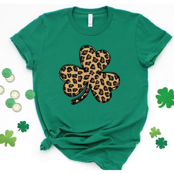 St Patricks Day Panther Print Shirt, Panther Shamrock Shirt, Plaid St Pattys Day Shirt, Shirts For Woman, Cheetah Print, Clover, Irish Shirt
