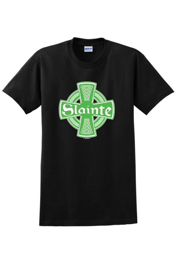 St Patricks Day Party Shirt Irish Celtic Cross Slainte Short Sleeve T-Shirt Large Black