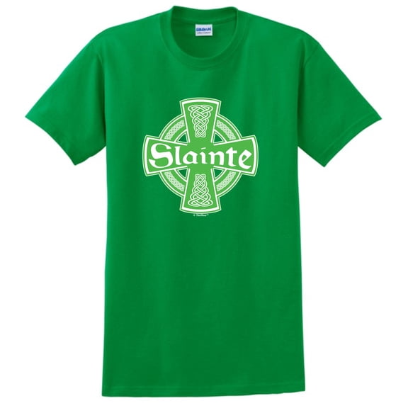 St Patricks Day Party Shirt Irish Celtic Cross Slainte Short Sleeve T-Shirt Large Green