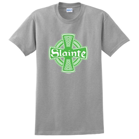 St Patricks Day Party Shirt Irish Celtic Cross Slainte Short Sleeve T-Shirt Large Sport Grey