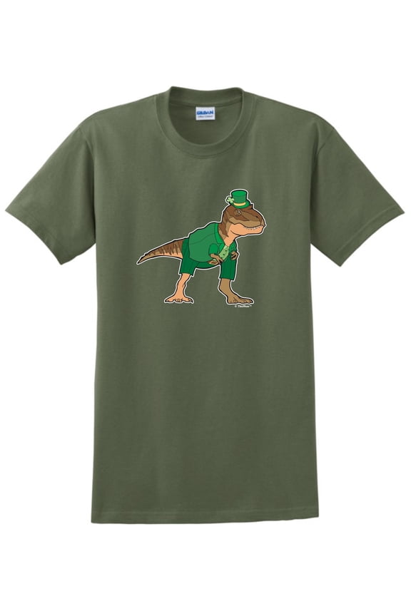 St Patricks Day Party Shirt T-Rex Leprechaun Short Sleeve T-Shirt Large Military Green