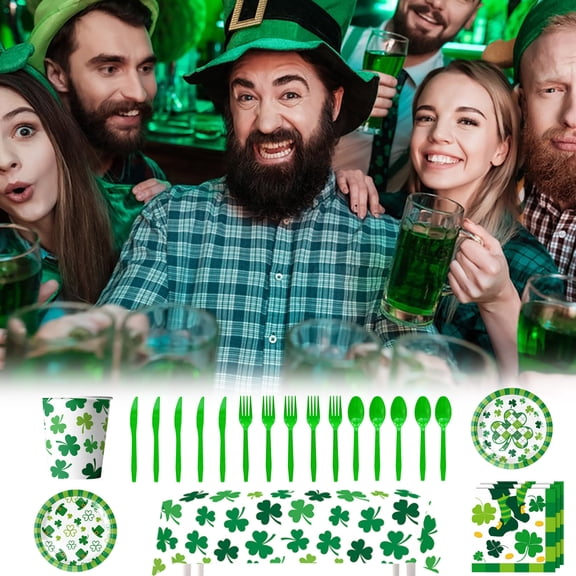 St Patricks Day Party Supplies Disposable Tableware Serves 10, St Patrick's Day Dining Table Kitchen Decor, for Saint Patrick's Day Irish Birthday Holiday Party Decoration