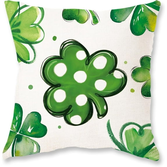 St Patricks Day Pillow Cover 18x18 Green Shamrock Clover Lucky Decorative Farmhouse Throw Pillows St Patrick''s Day Cushion Case for Sofa Couch Home Bed Decor