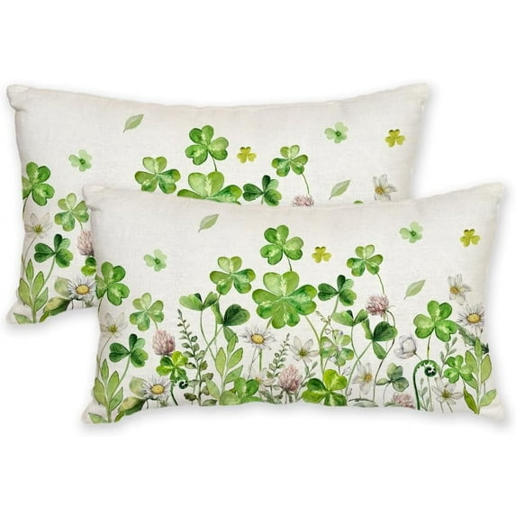 St.Patricks Day Pillow Covers 12X20 Inch Set of 2,Shamrock Floral Decorations Holiday Spring Decorative Pillow Case Decor for Sofa Couch (Green) AK020-12