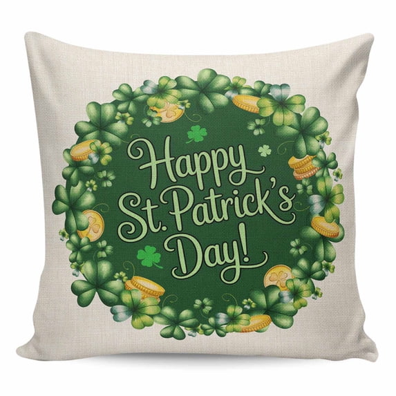 St Patricks Day Pillow Covers 16x16 Inch Decorative Throw Pillow Cover, Spring Gold Coin Green Shamrock on Linen Sofa Pillowcases Accent Cushion Case Home Decor Bedroom Living Room