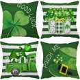 thumbnail image 1 of St Patricks Day Pillow Covers 16x16 Set of 4 Green Stripes Lucky Shamrock Throw Pillow Covers Velvet Saint Patricks Day Cushion Covers Pillow Cases for Outdoor Couch Sofa Decoration(16 Inch), 1 of 6