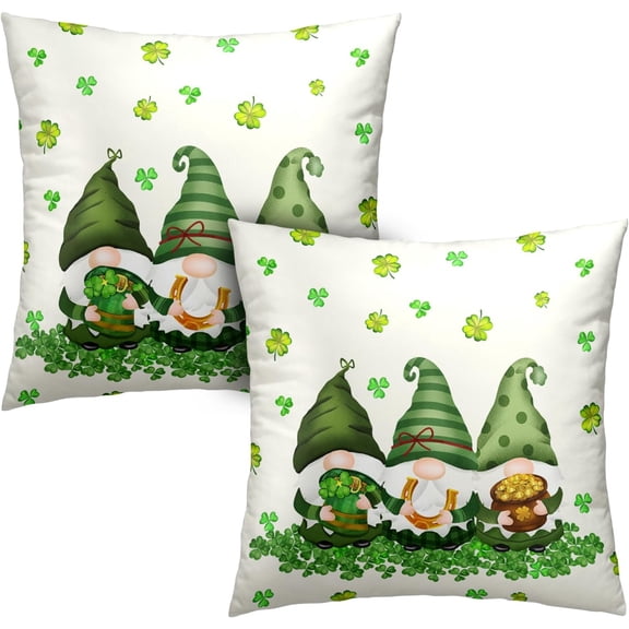 St Patricks Day Pillow Covers 18x18 Inch Set of 2 Gnomes Throw Pillow Covers Green Clover Shamrocks Pillow Cases for Couch Sofa Spring March Holiday Home Decor