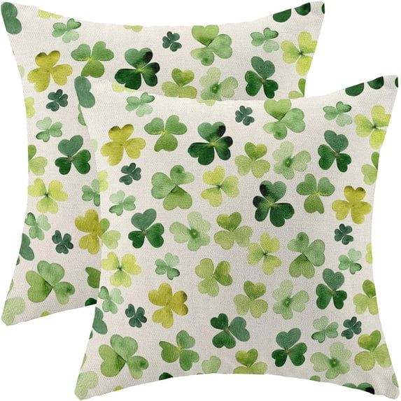 St Patricks Day Pillow Covers 18x18 Inch Set of 2 for Green Clover Decor Throw Pillows Spring Nature Plant Shamrock Outdoor Decorative Cushion Cases for Couch Bed Decorations