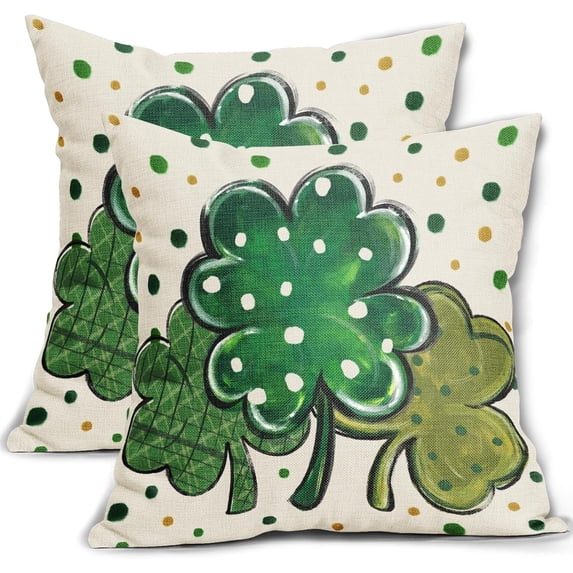 St Patricks Day Pillow Covers 18x18 Set of 2 Green Lucky Clover Shamrock Polka Dot Decorative Outdoor Throw Pillows St. Patrick''s Day Cushion Covers Rustic Decor for Couch Sofa Bed