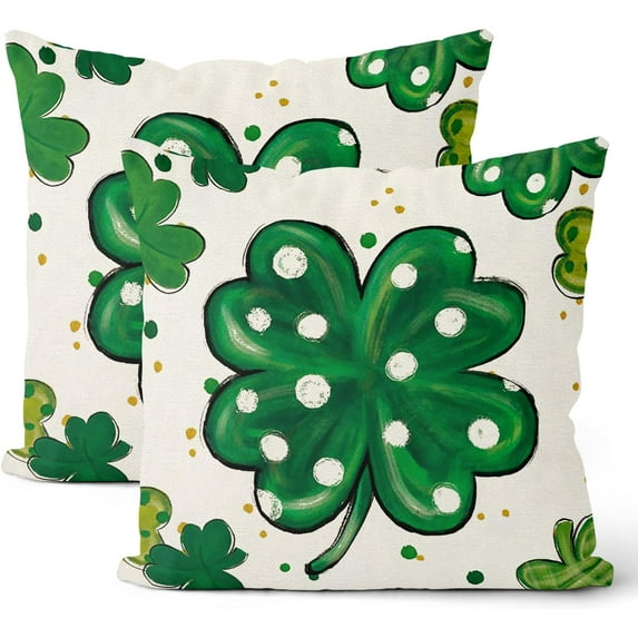 St Patricks Day Pillow Covers 18x18 Set of 2, Lucky Clover Polka Dot Throw Pillow Covers Green Shamrock Decorative Pillowcase St Patricks Day Decor for Home Couch Sofa