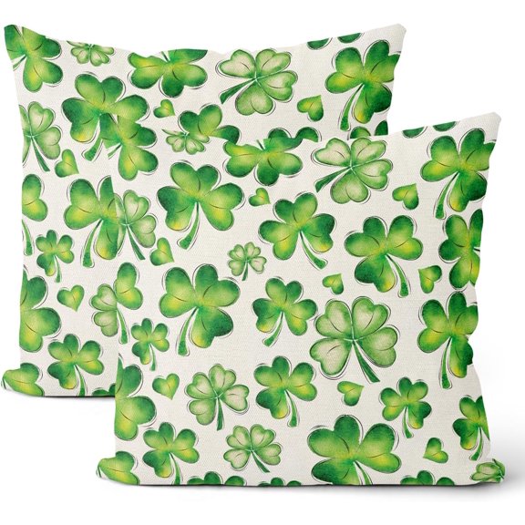 St Patricks Day Pillow Covers 18x18 Set of 2, Lucky Clover Throw Pillow Covers Green Shamrock Decorative Cushion Case St Patricks Day Decor for Home Couch Sofa Outdoor