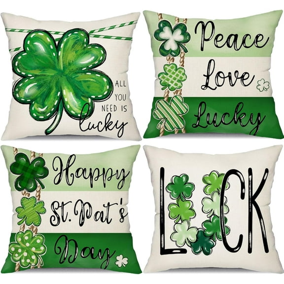 St Patricks Day Pillow Covers 18x18 Set of 4 Happy St Patricks Day Lucky Green Clovers Decor for Throw Pillows covers St Patricks Day Pillow covers Decor Couch Living room 80C
