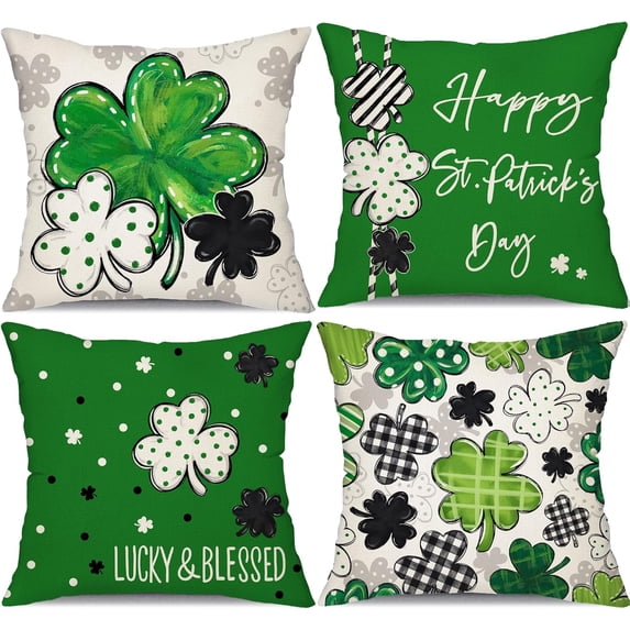 St Patricks Day Pillow Covers 18x18 Set of 4 Lucky Green Clovers Truck Decor Throw Pillows covers St Patricks Day Pillow covers Decor Couch Living room 182