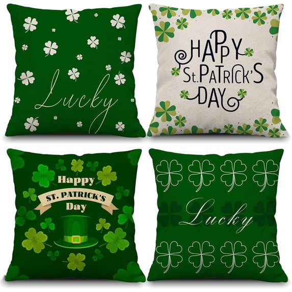 St Patricks Day Pillow Covers 18x18 Set of 4 St Patricks Day Decorations for Home Shamrock Lucky Charm Irish St Patricks Day Decorative Throw Pillows Farmhouse St Patricks Day Decor CY01-18