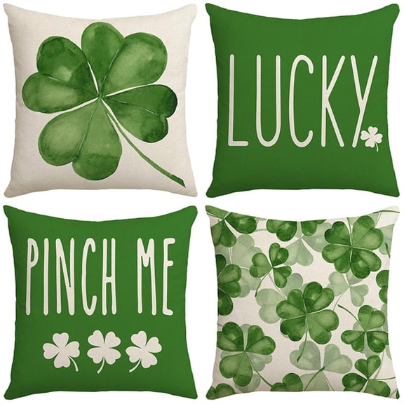 St Patricks Day Pillow Covers 18x18 Set of 4 St Patricks Day Decorations for Home Shamrock Lucky Decorative Throw Pillows Farmhouse St Patricks Day Decor