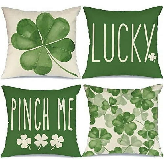 St Patricks Day Pillow Covers 18x18 Set of 4 St Patricks Day Decorations for Home Shamrock Lucky St Patricks Day Decorative Throw Pillows Farmhouse St Patricks Day Decor