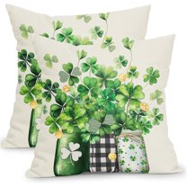 St Patricks Day Pillow Covers 20x20 Inch Set of 2 Green Lucky Clovers Shamrock Vase Outdoor Decorative Throw Pillow Covers Rustic Spring Pillowcases Cushion Covers for Couch Decor