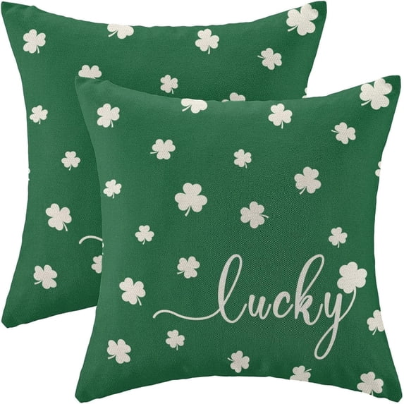 St Patricks Day Pillow Covers 20x20 Inch Set of 2 for Lucky Green Clover Decor Throw Pillows Spring Nature Plant Shamrock Outdoor Decorative Cushion Cases for Couch Bed Decorations