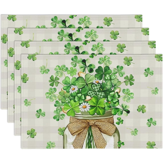 St Patricks Day Placemats Set of 4 St Patrick''s Day Placemat St Patricks Day Kitchen Place mats 12 x 18 Inches Spring Holiday Vase Dining Table Mats Indoor for Kitchen Table Washabl