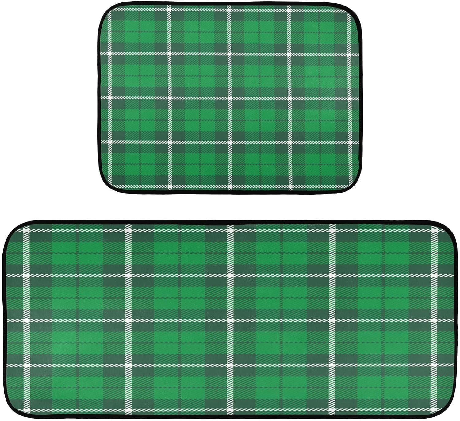St Patricks Day Plaid Kitchen Rugs Mats 2 Piece Set, Non Slip Rubber ...
