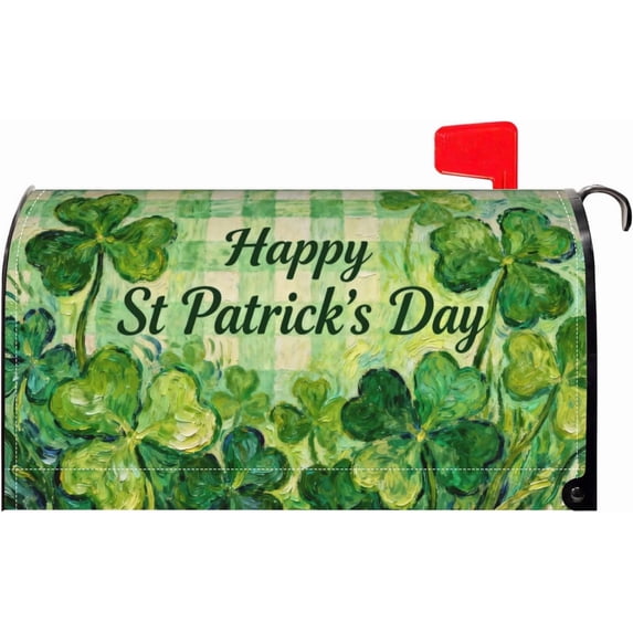 St. Patricks Day Plaid Large Mailbox Covers Magnetic Oversized Saint Patricks Holiday Theme Shamrock Clover Spring Outdoor Decorative Letter Box Cases for Home Garden Outside Decor, 25.5x21 Inch